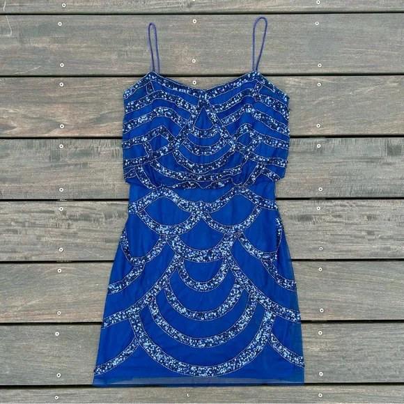 knee length dresses for ladies Petite Tea Length Mesh Sequin Blouson Dress – S.L. Fashions main image 0
